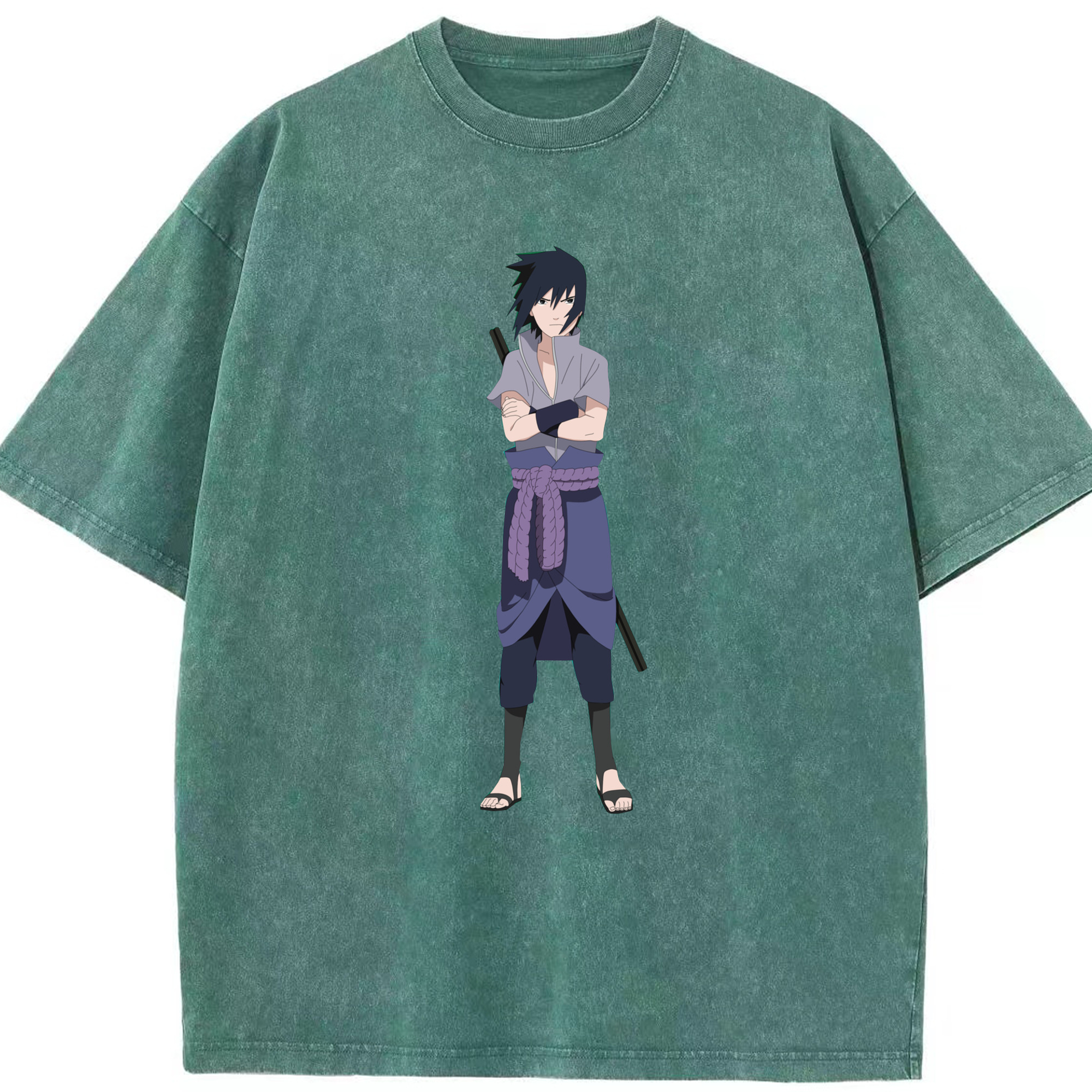 （画像用） NARUTO -ナルト- うちは サスケ Uchiha Sasuke 綿100% ヴィンテージ風 半袖Tシャツ（フロントプリント）
